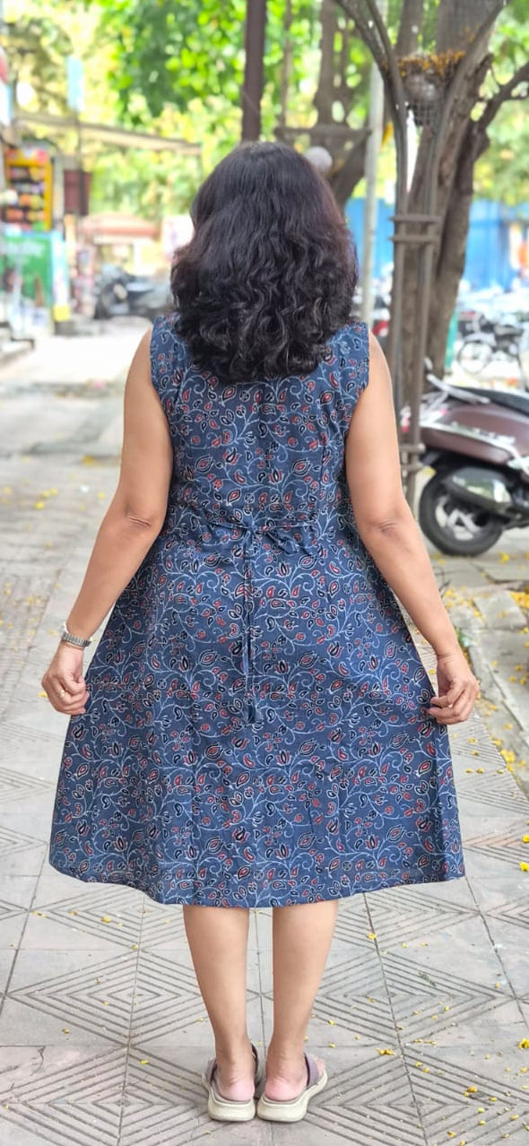 Indigo Ajrakh Cotton Knee Length One Piece