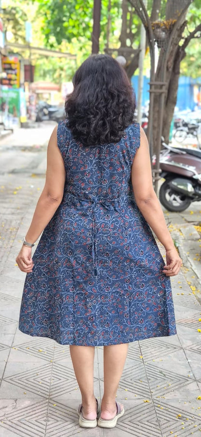 Indigo Ajrakh Cotton Knee Length One Piece