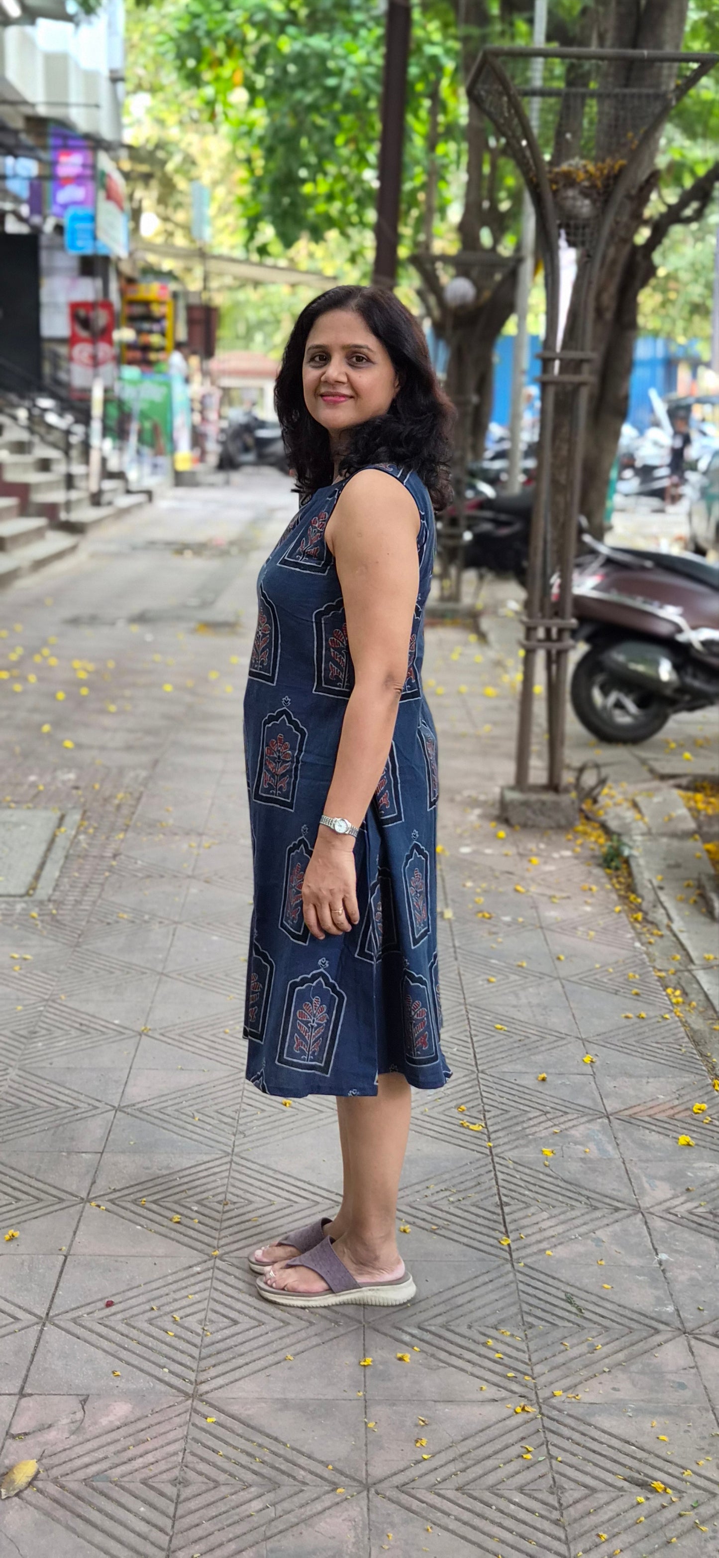 Indigo Handblock Knee Length Ajrakh One Piece