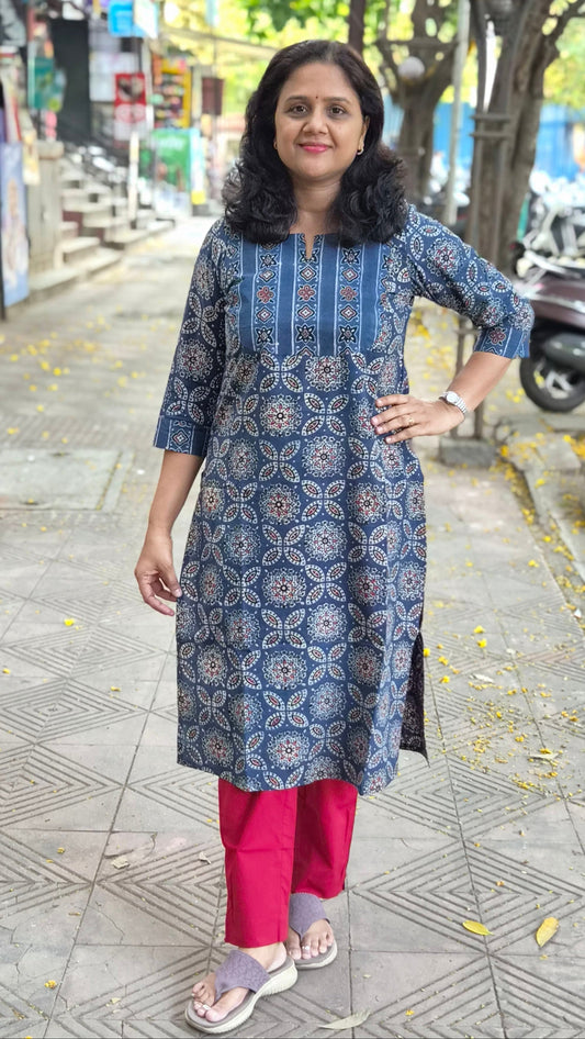 Indigo Handblock Ajrakh Cotton Kurta