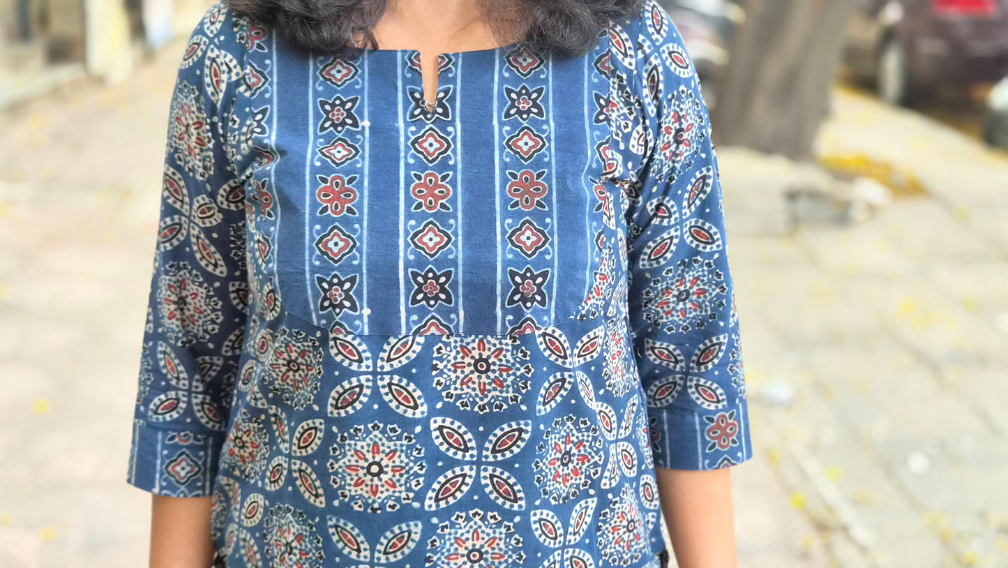 Indigo Handblock Ajrakh Cotton Kurta