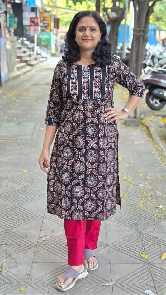 Black Handblock Ajrakh Cotton Kurta