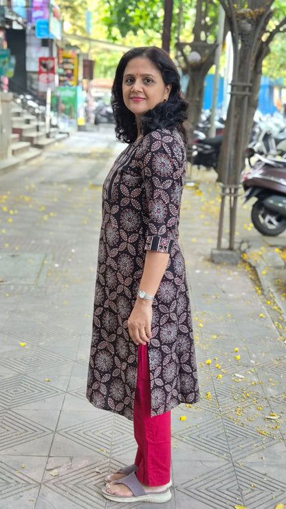 Black Handblock Ajrakh Cotton Kurta