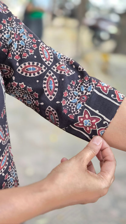Black Handblock Ajrakh Cotton Kurta