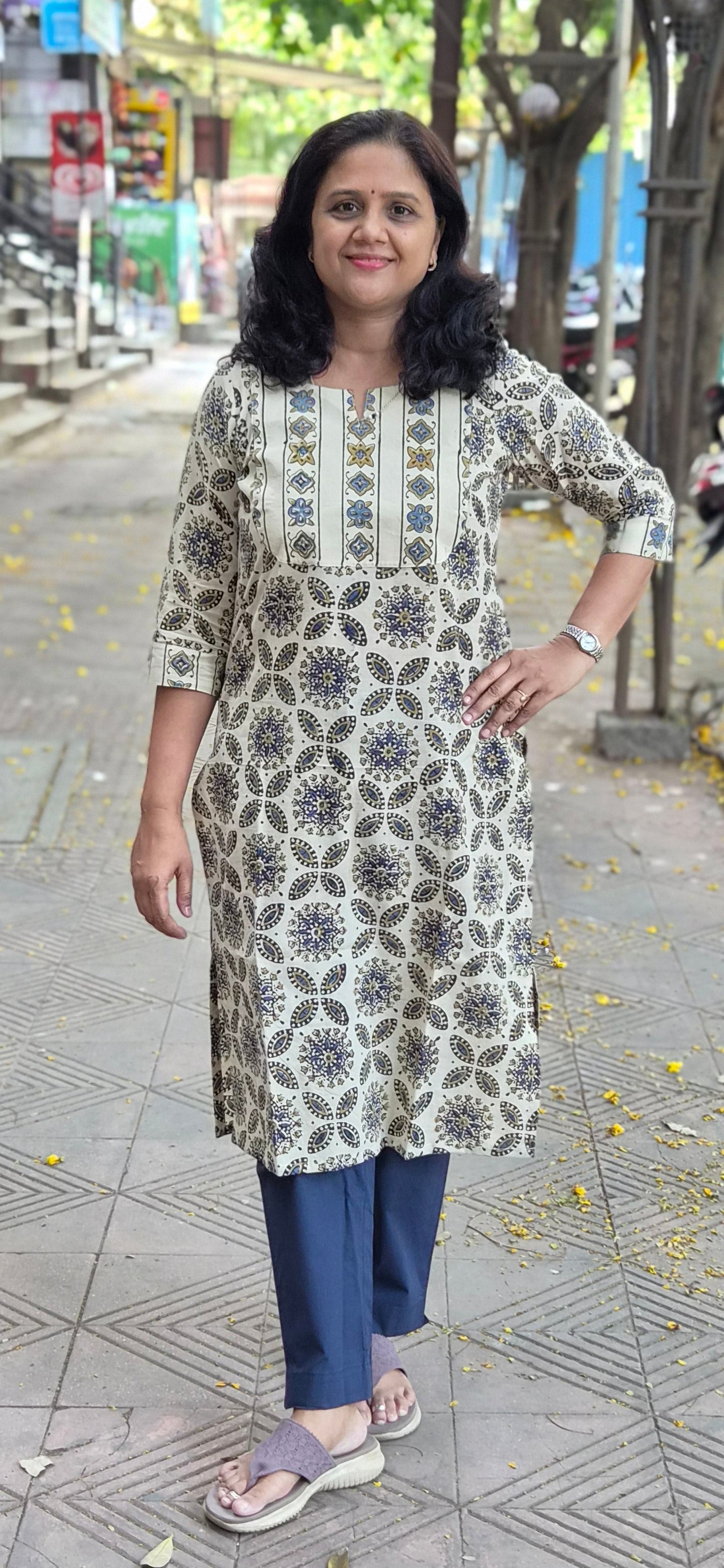 Off White Handblock Ajrakh Cotton Kurta