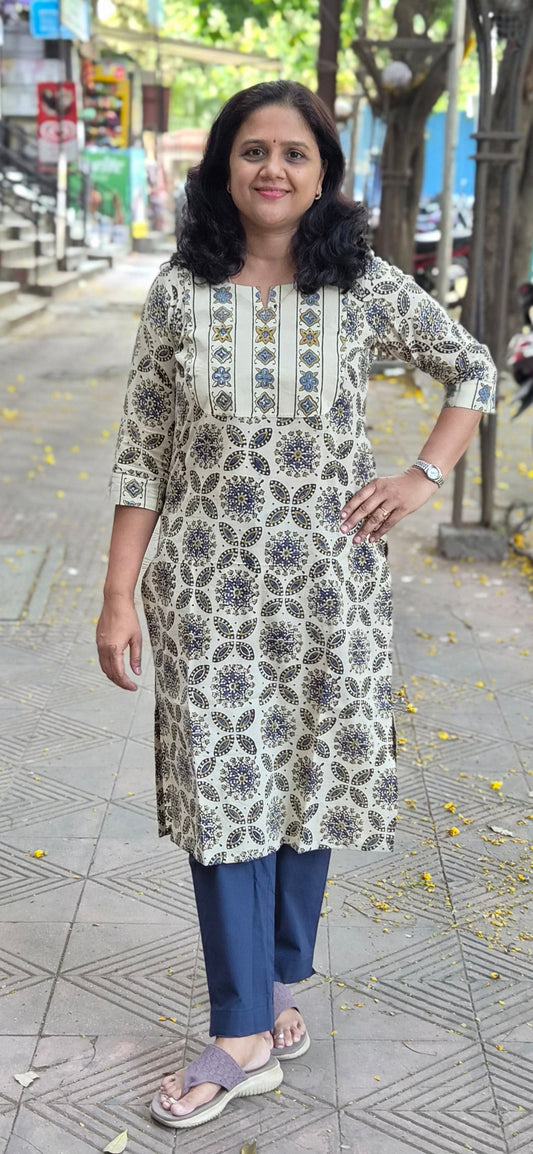 Off White Handblock Ajrakh Cotton Kurta