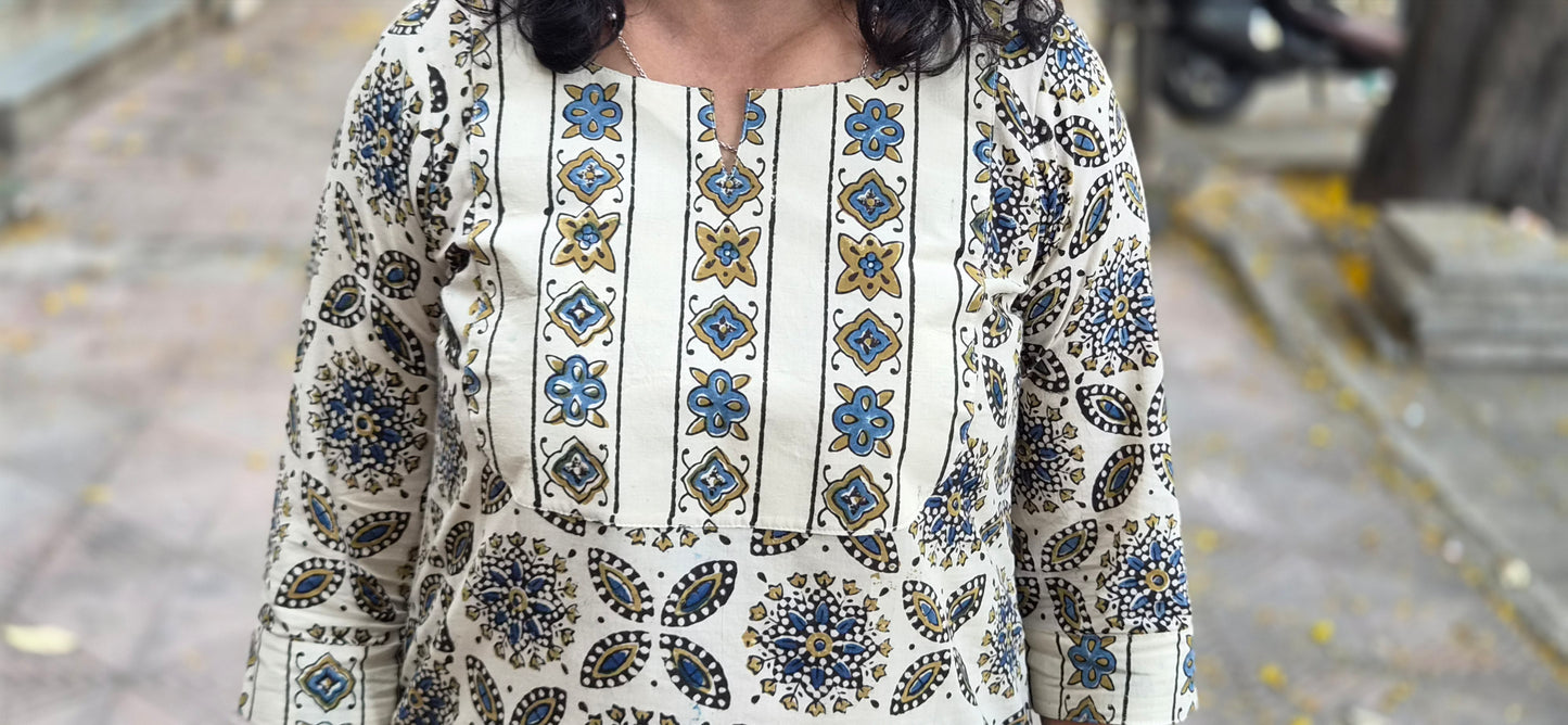 Off White Handblock Ajrakh Cotton Kurta