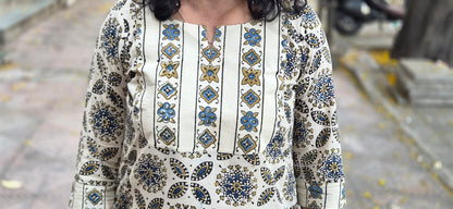 Off White Handblock Ajrakh Cotton Kurta