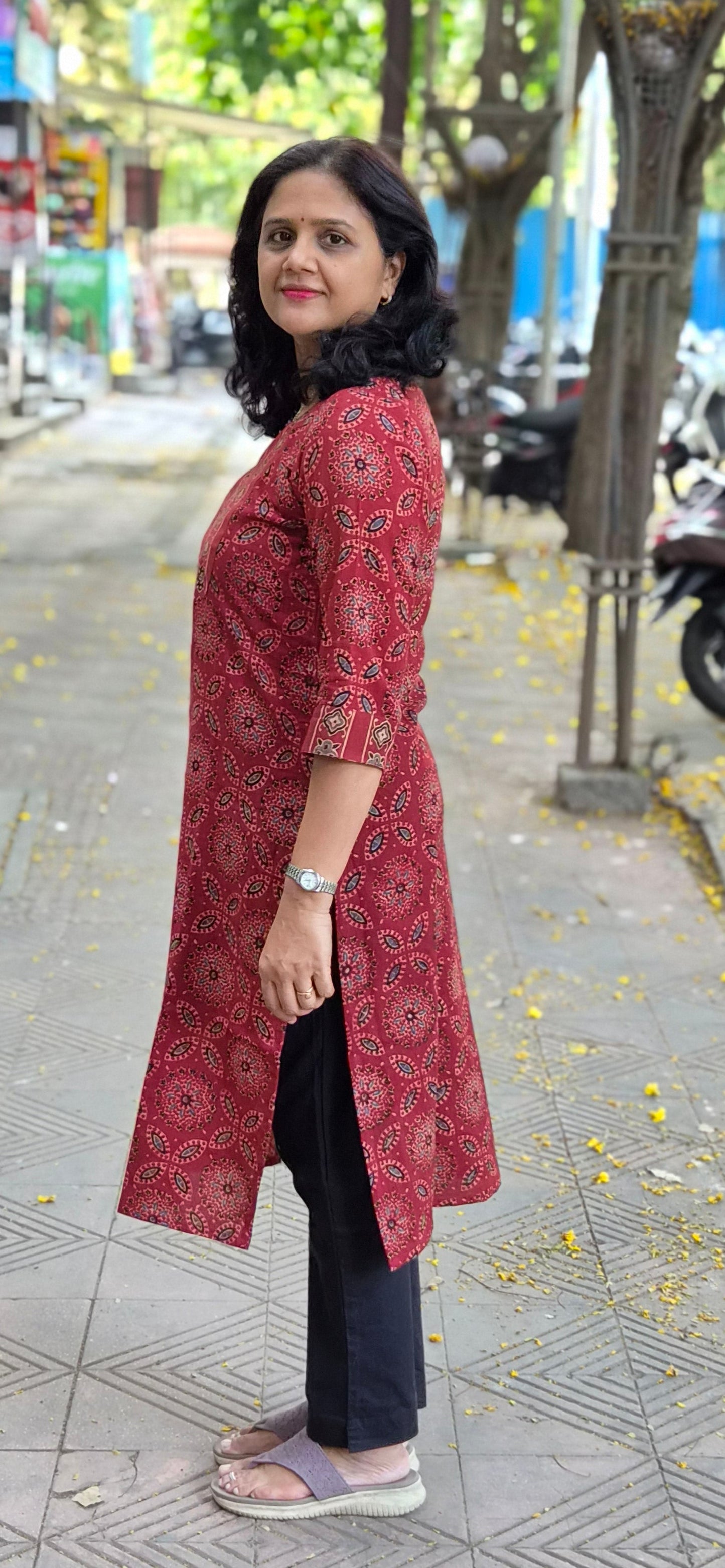 Maroon Handblock Ajrakh Cotton Kurta