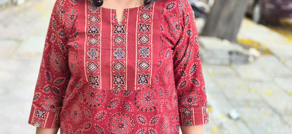 Maroon Handblock Ajrakh Cotton Kurta