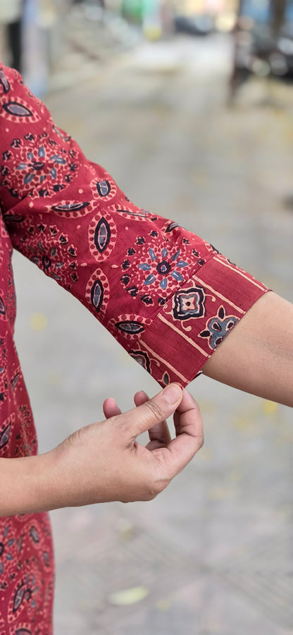 Maroon Handblock Ajrakh Cotton Kurta