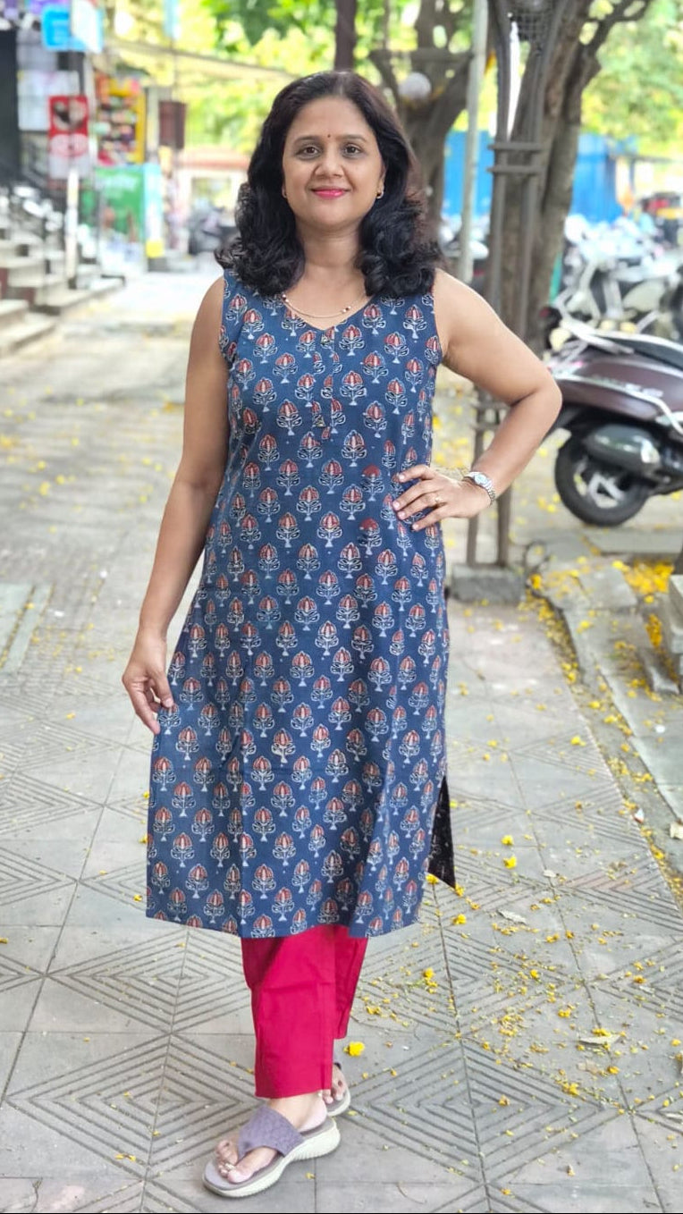 Indigo Handblock Ajrakh Cotton Kurta