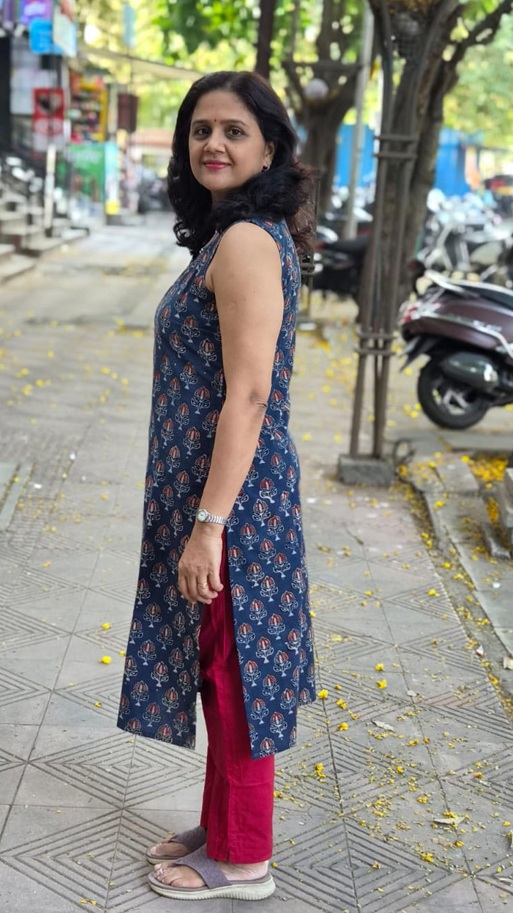 Indigo Handblock Ajrakh Cotton Kurta