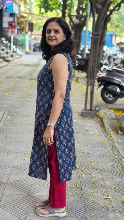 Indigo Handblock Ajrakh Cotton Kurta