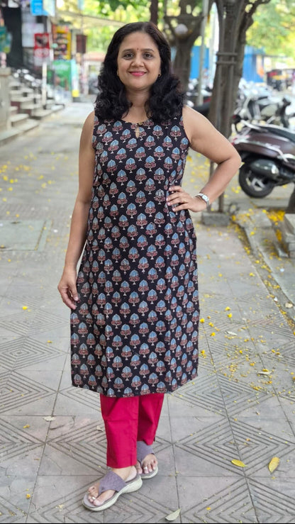 Black Handblock Ajrakh Cotton Kurta