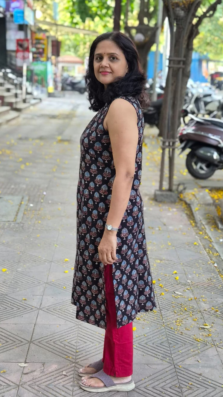 Black Handblock Ajrakh Cotton Kurta