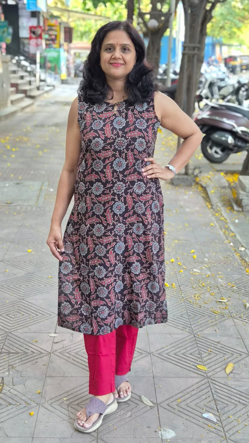 Black Handblock Ajrakh Cotton Kurta