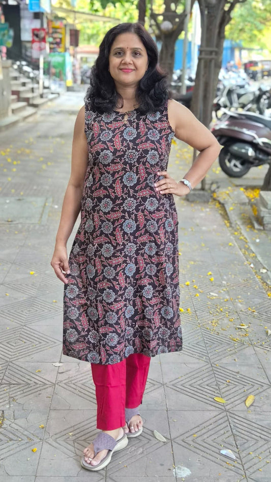 Black Handblock Ajrakh Cotton Kurta