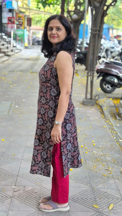 Black Handblock Ajrakh Cotton Kurta