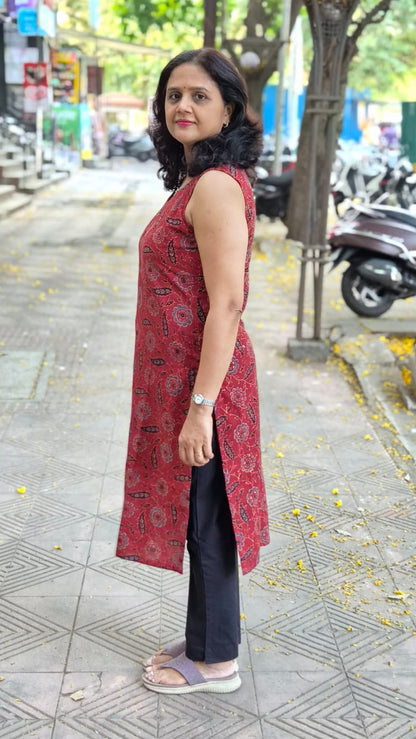 Maroon Handblock Ajrakh Cotton Kurta