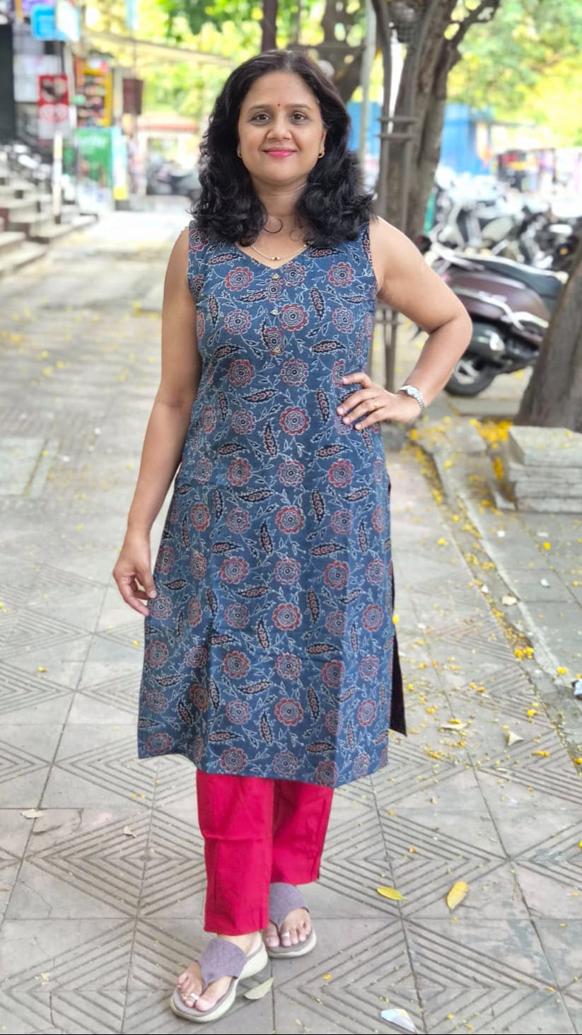 Indigo Handblock Ajrakh Cotton Kurta