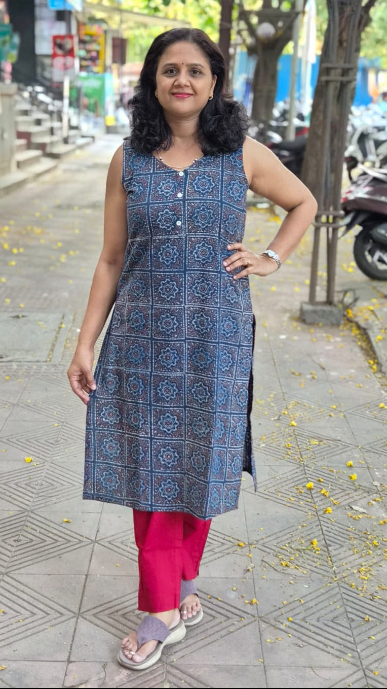 Indigo Handblock Ajrakh Cotton Kurta
