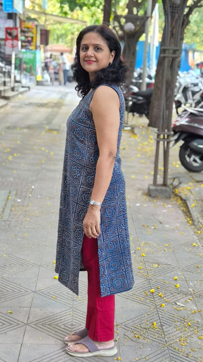 Indigo Handblock Ajrakh Cotton Kurta