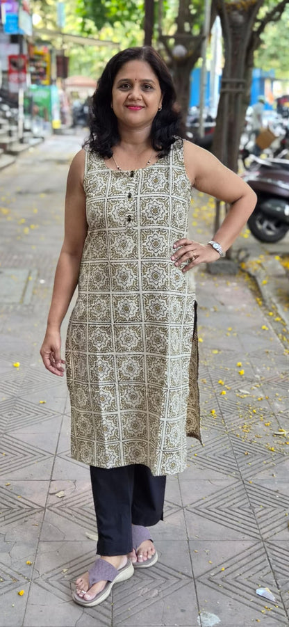 Off White Handblock Ajrakh Cotton Kurta
