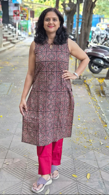 Black Handblock Ajrakh Cotton Kurta