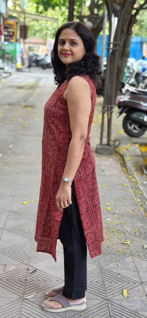 Maroon Handblock Ajrakh Cotton Kurta