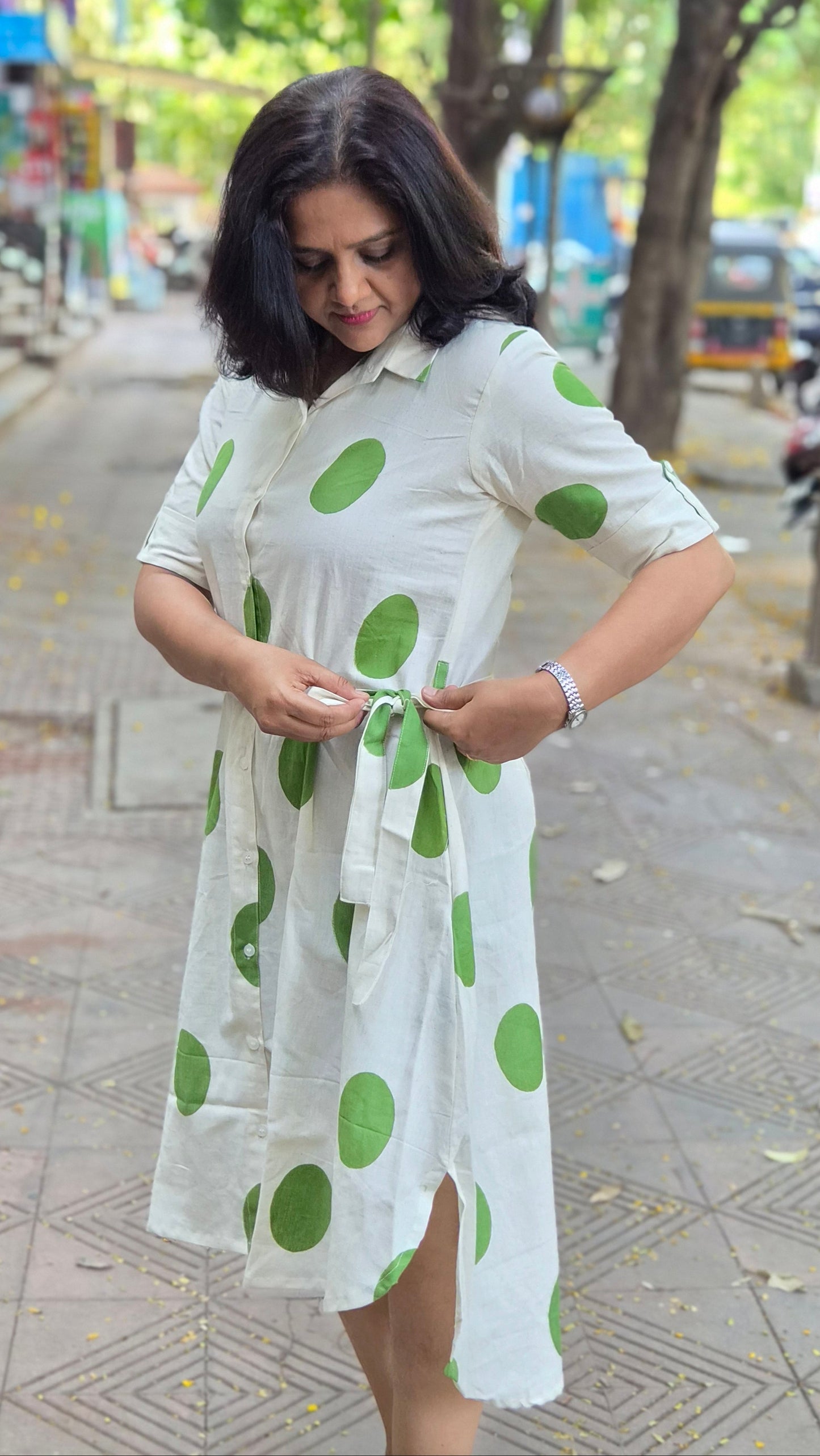 Off White Flex Cotton Knee Length One Piece