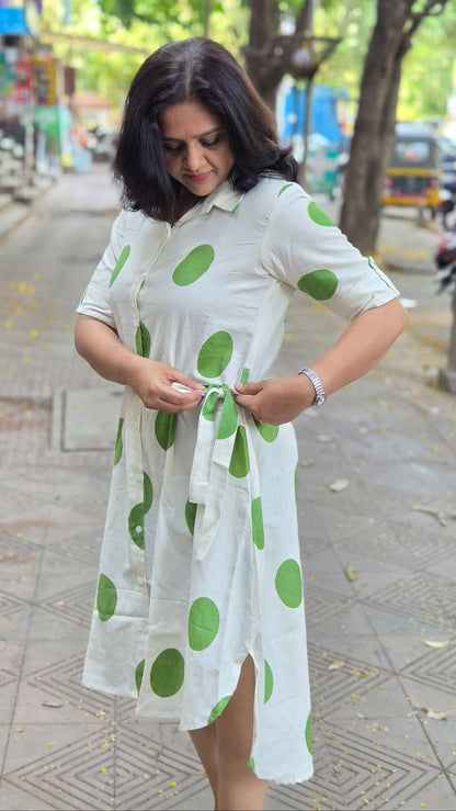 Off White Flex Cotton Knee Length One Piece