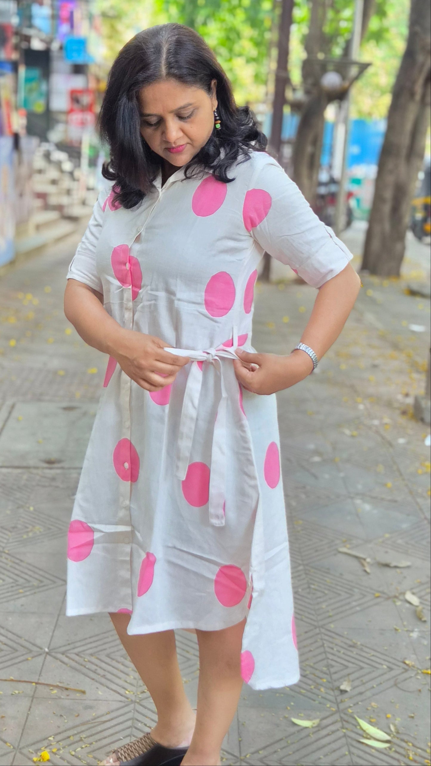Off White Flex Cotton Knee Length One Piece