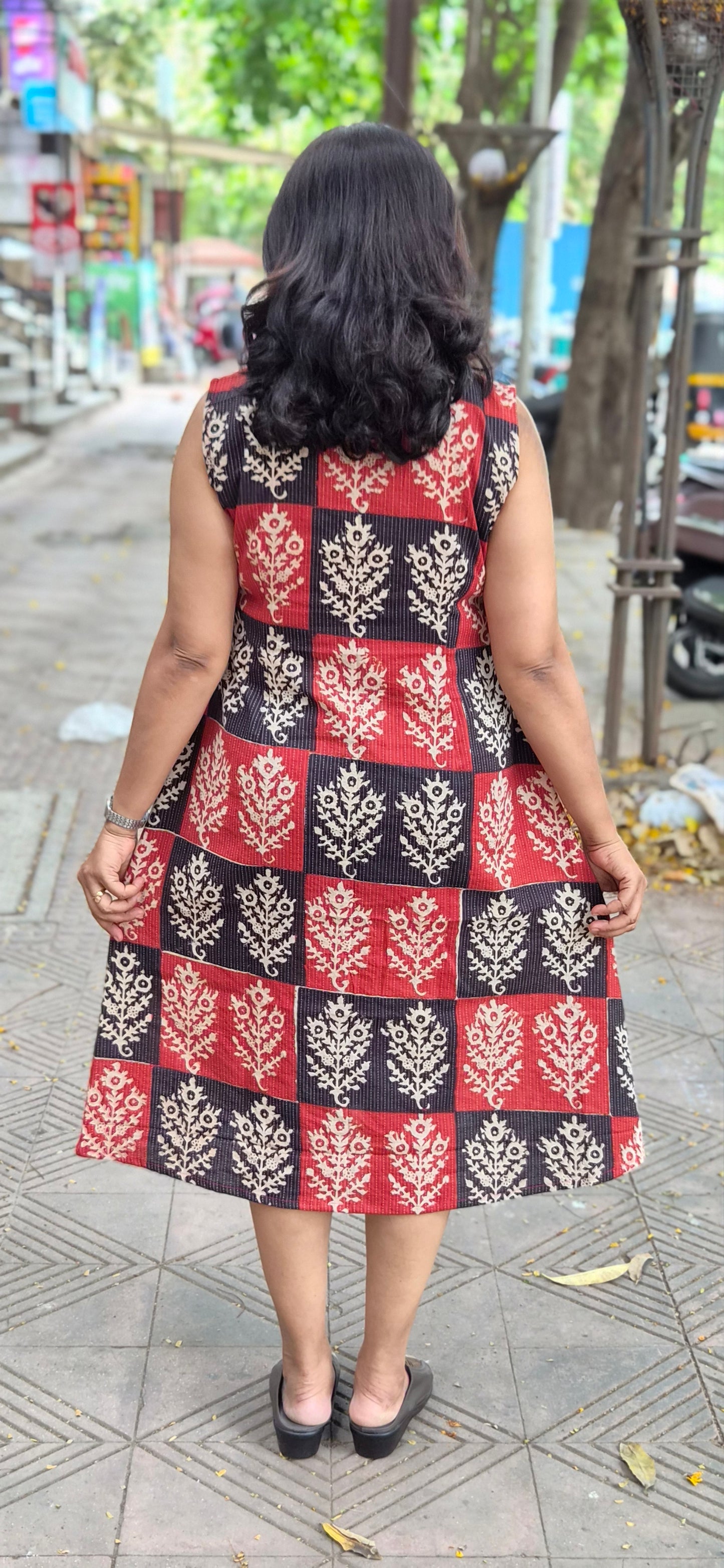 Maroon Kantha Cotton Knee Length One Piece