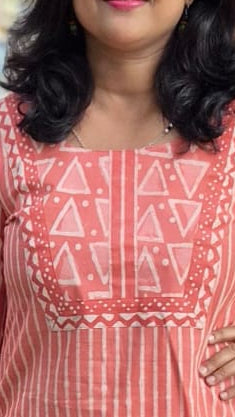 Orange Dabu Block Printed Kurta