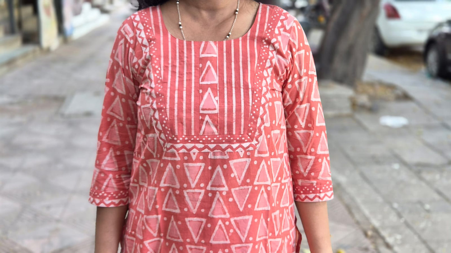 Orange Dabu Block Printed Kurta