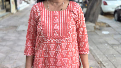 Orange Dabu Block Printed Kurta