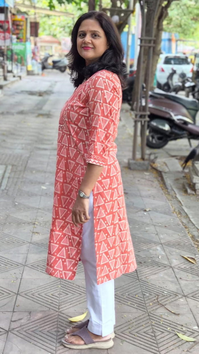 Orange Dabu Block Printed Kurta