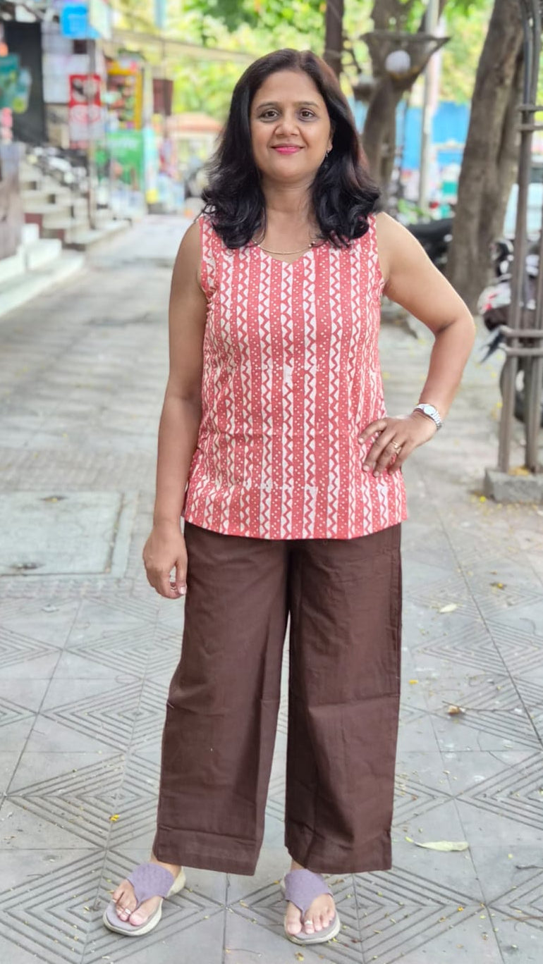 Orange block Printed Sleeveless Short Top