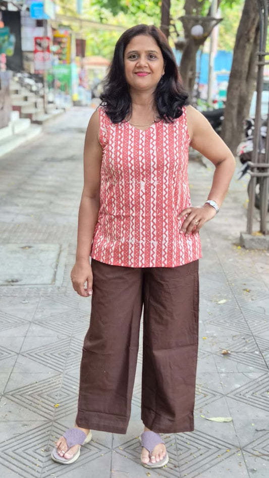 Orange block Printed Sleeveless Short Top