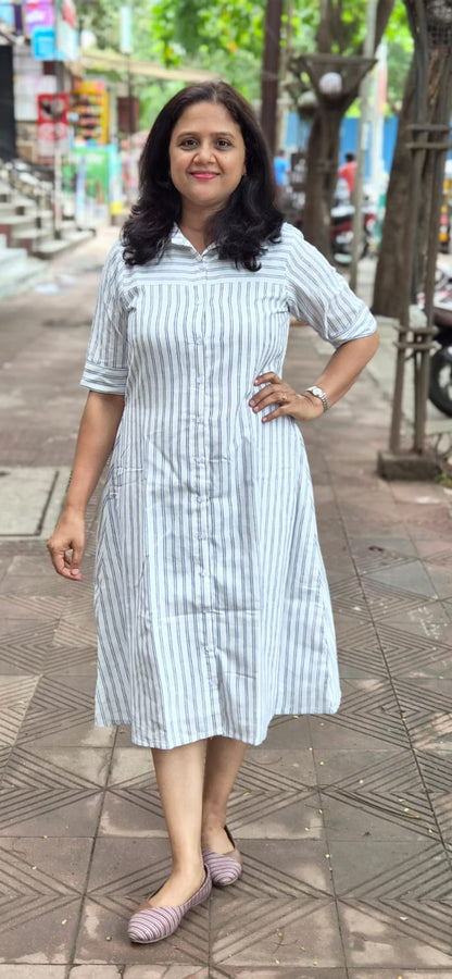 White Cotton Slub Knee Length One Piece
