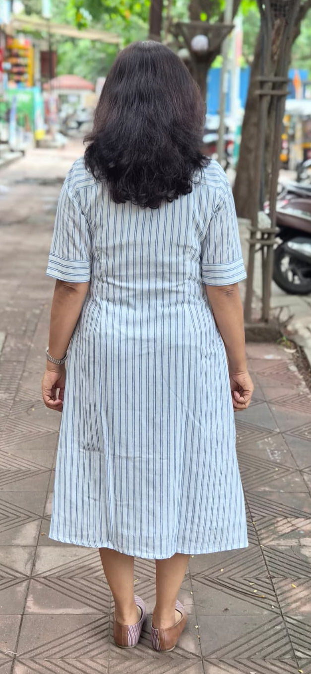 White Cotton Slub Knee Length One Piece
