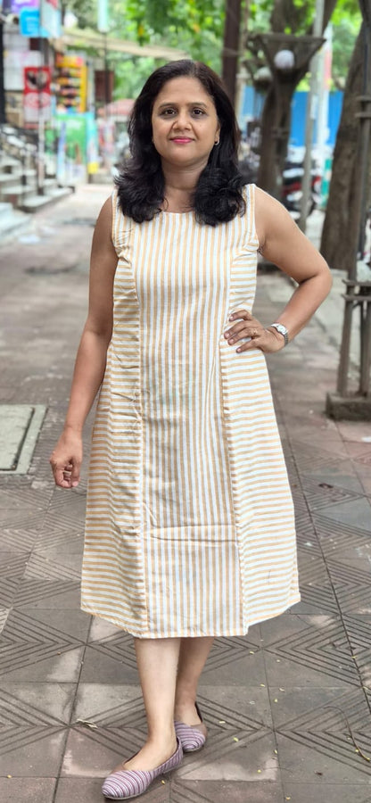 Yellow Cotton Slub Knee Length One Piece