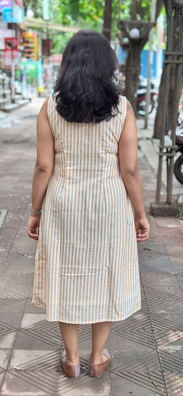Yellow Cotton Slub Knee Length One Piece