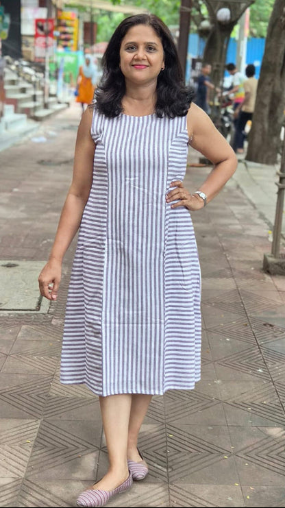Purple Cotton Slub Knee Length One Piece