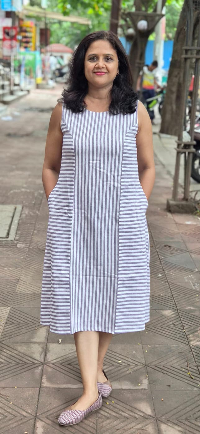 Purple Cotton Slub Knee Length One Piece
