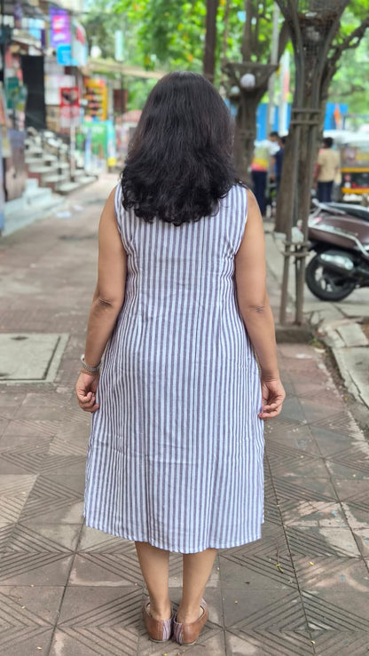 Purple Cotton Slub Knee Length One Piece