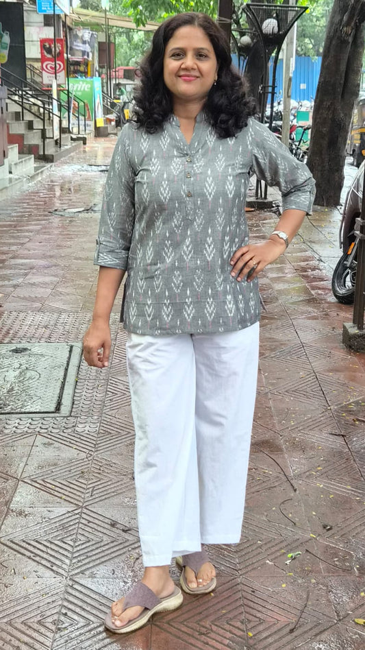 Gray Cotton Ikkat Short Top