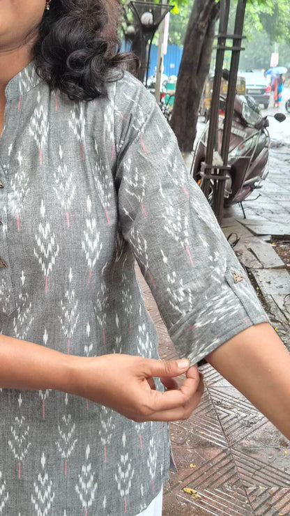 Gray Cotton Ikkat Short Top