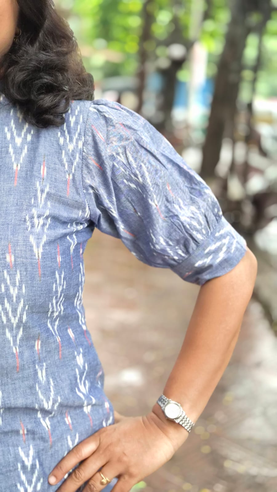 Gray Blue Cotton Ikkat Short Top